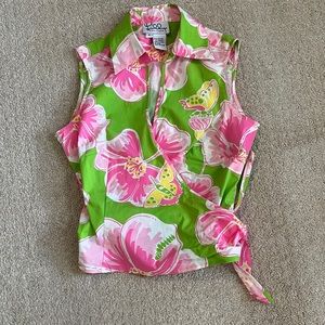 Lilly Pulitzer Sleeveless Floral Pink and Green Wrap Shirt Size 4